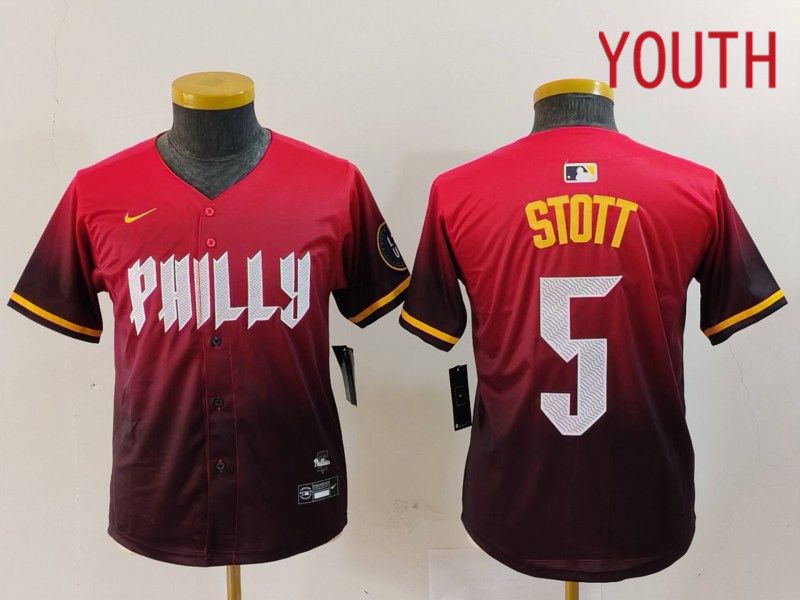 Youth Philadelphia Phillies #5 Stott Red City Edition 2024 Nike MLB Jersey style 1